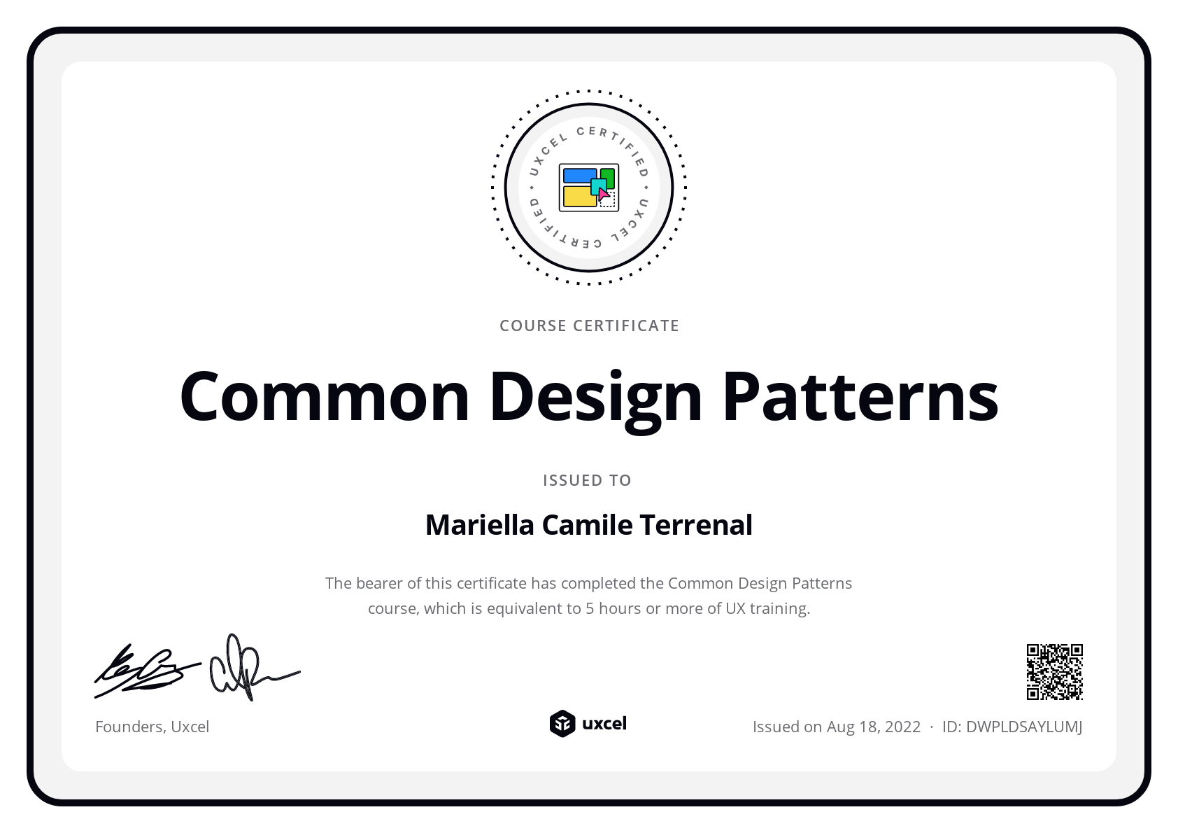 Mariella Camile Terrenal's certificate